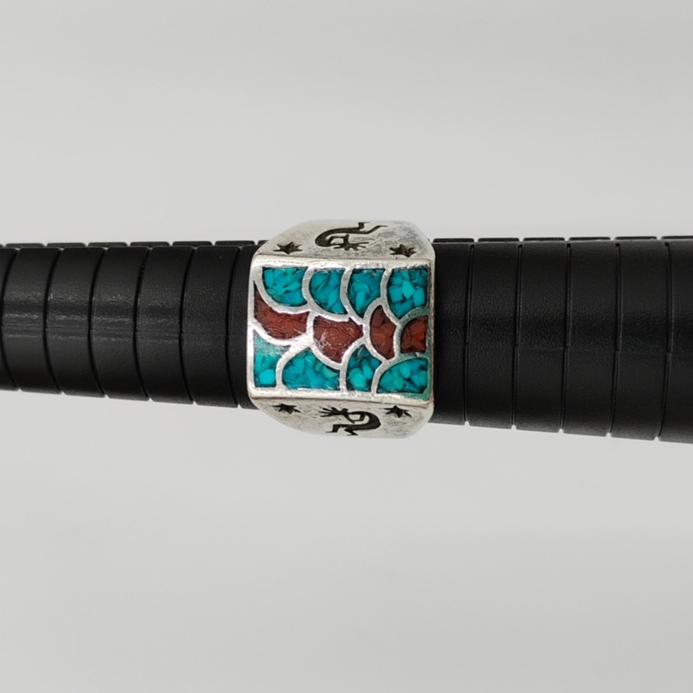 Vintage Southwest Native American Turquoise & Coral Ring Unisex Ring